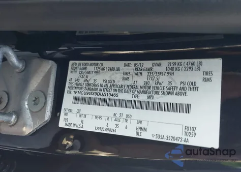 2013 Ford Escape Se z USA, uszkodzony, nr VIN 1FMCU9GX0DUA10465